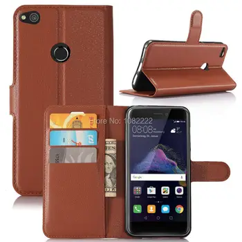 

30pcs/lot Lichi grain wallet PU Leather stand+TPU Cover Case with card slot For Huawei Honor 8 lite / P8 Lite 2017/P9 Lite 2017