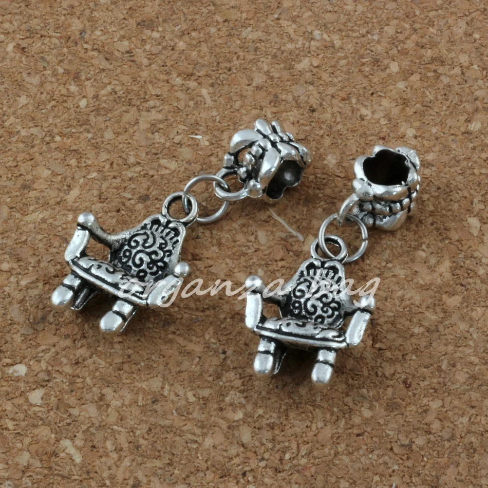 100pcs Antiqued Silver Alloy Chair Sofa Charm Big Hole Bead Fit Charm Bracelet Jewelry 13.5x 32.5mm A-181a
