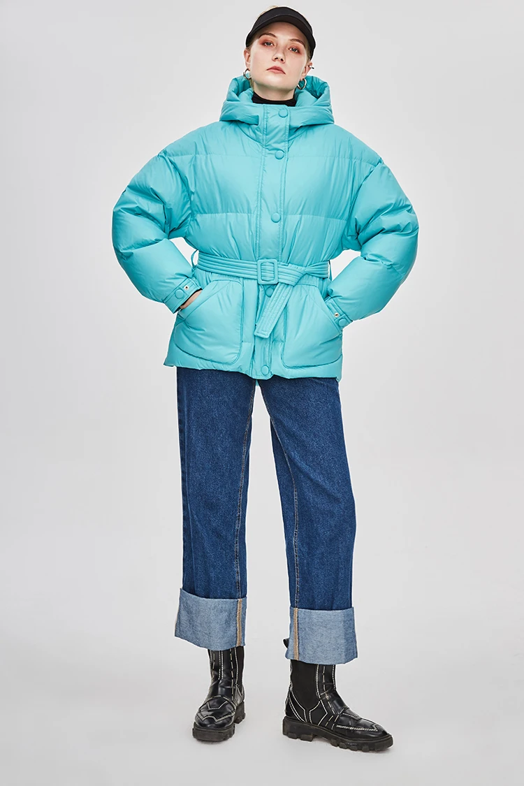 JAZZEVAR Пуховик зимняя новая модная уличная дизайнерская Брендовая женская куртка на 90% утином пуху Красивая верхняя одежда для девочек пальто с поясом z18004