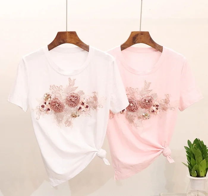 L&Y Heavy Work Embroidery Flower T shirts + Jeans Women Set Fashion Suits Set Vogue Stylish European Summer 2 Piece Sets L&Y Heavy Work Embroidery Flower T shirts + Jeans Women Set Fashion Suits Set Vogue Stylish European Summer 2 Piece Sets