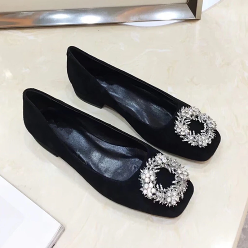 

Luxury Crystal Women Low Heel Pumps Office Lady Sqaure Toe Flock Sexy Chunky Heels Wedding Party Shoes tenis masculino adulto 39