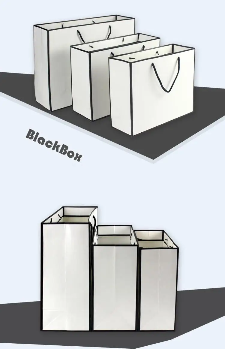50X черная рамка белый бумажная сумка для покупок с строкой индивидуальная печать логотипов принять