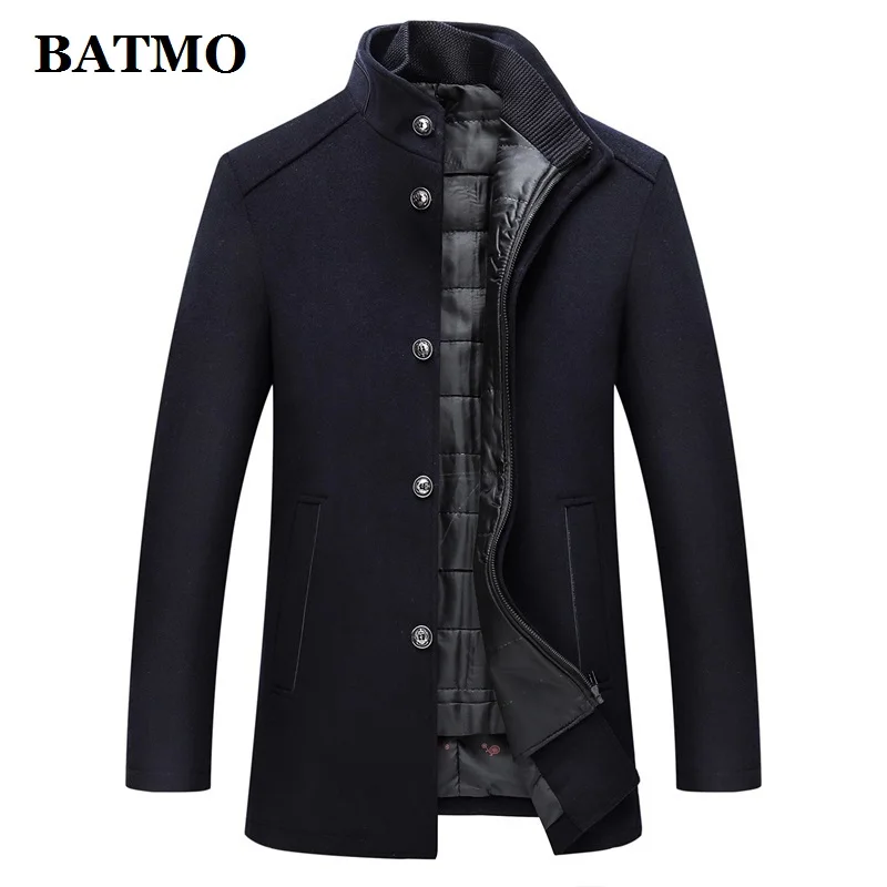 BATMO Новое поступление Зимний толстый шерстяной Повседневный Тренч для мужчин, мужские зимние теплые куртки, плюс-размер M-XXXL - Цвет: NAVY BLUE