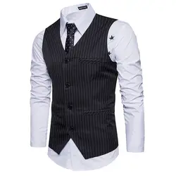 Полосатый Для мужчин s жилет Homme Classic V-Neck Однобортный Мужская костюмная жилетка Повседневное Бизнес Свадебные Для мужчин жилеты