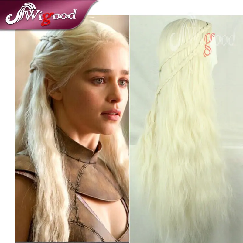 70CM Daenerys Targaryen Wig Dragon Princess Game Of Thrones Braiding Long Curly Wave Hair Light Blonde Cosplay Wig