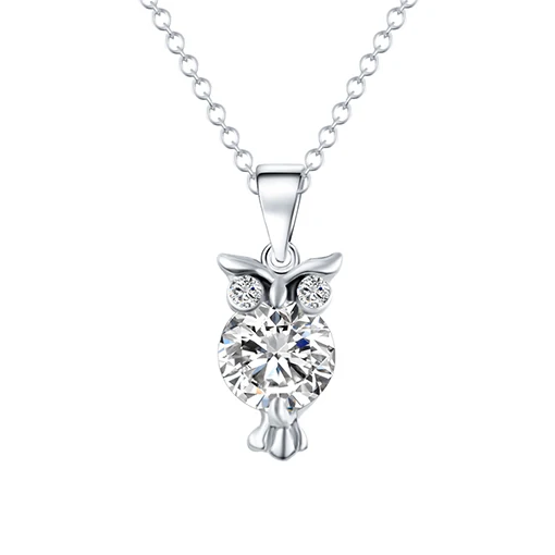 Шарм аксесуары Hot Sale Cute 18k Gold Silver Chain Necklace Crystal Zircon Lovely Owl Pendants Necklace Fine Jewelry For Women joyas CS13 бижутерия колье украшения украшение на шею - Окраска металла: Silver 32O49