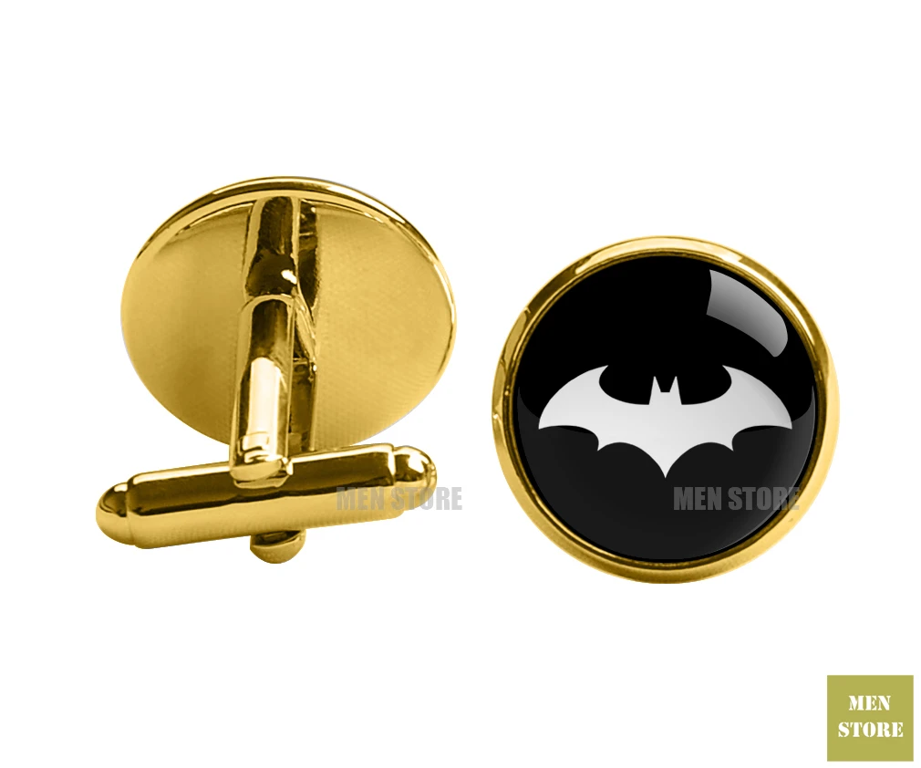 Прохладный Бэтмен Символ узор Для мужчин жаккардовые Тощий Узкие 2," галстук 6 см галстуки Свадебная вечеринка жениха галстук, запонки LK077M - Цвет: Cufflink-gold