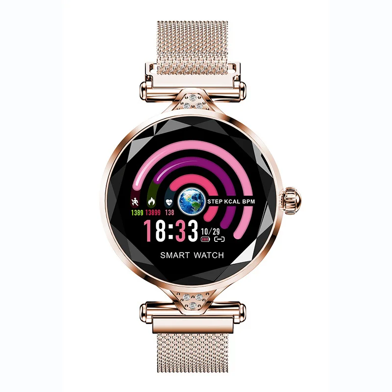 LEMFO, новинка, H2, Смарт часы, для женщин, пульсометр, кровяное давление, умные часы, подарок для леди, фитнес-браслет, шагомер, для IOS, Android - Цвет: gold H1