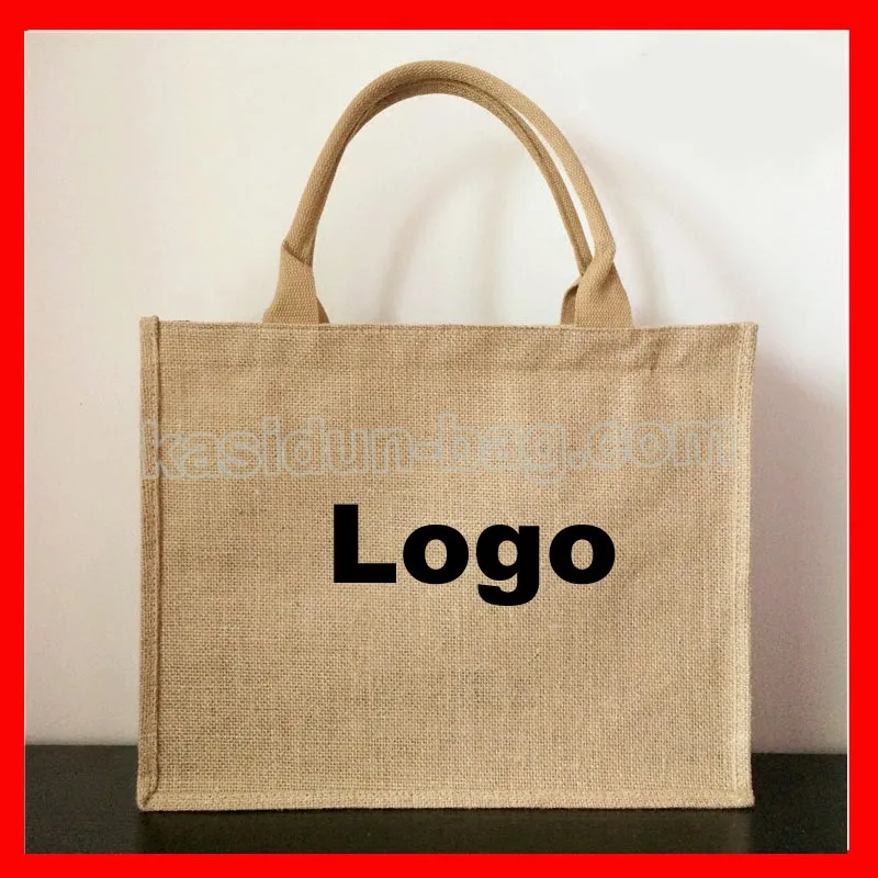 100pcs/lot customized jute bag logoin Shopping Bags from Luggage & Bags on