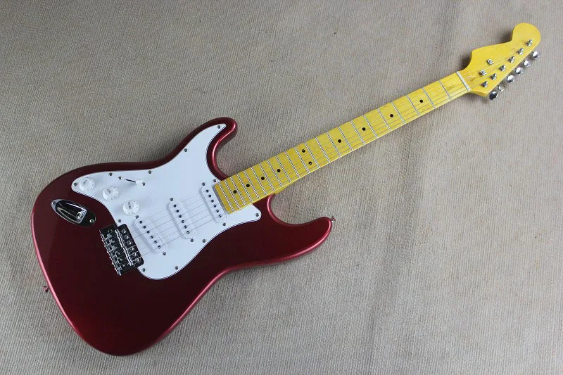 

Chinese Factory musical Instruments Custom NEW stratocaster left hand Electric Guitar Metal red color White Pickguard 725