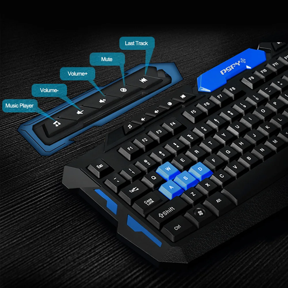  2.4GHz Wireless Keyboard Gaming Keyboard Mouse Combo 19 Keys Anti-ghosting Adjustable DPI Mouse USB