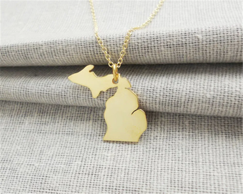 

High quality Fashion USA Map Jewelry Michigan Map Necklace USA Map Pendant Necklaces