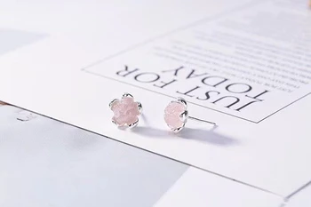 

S925 pure silver inlaid powder crystal lotus earring natural powder crystal lotus earring simple personality female pure silver