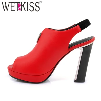 

WETKISS High Heels Women Sandal Crystal Slingbacks Peep Toe Slip On Footwear Summer Fashion Sexy Ladies Shoes Big Size 32-42