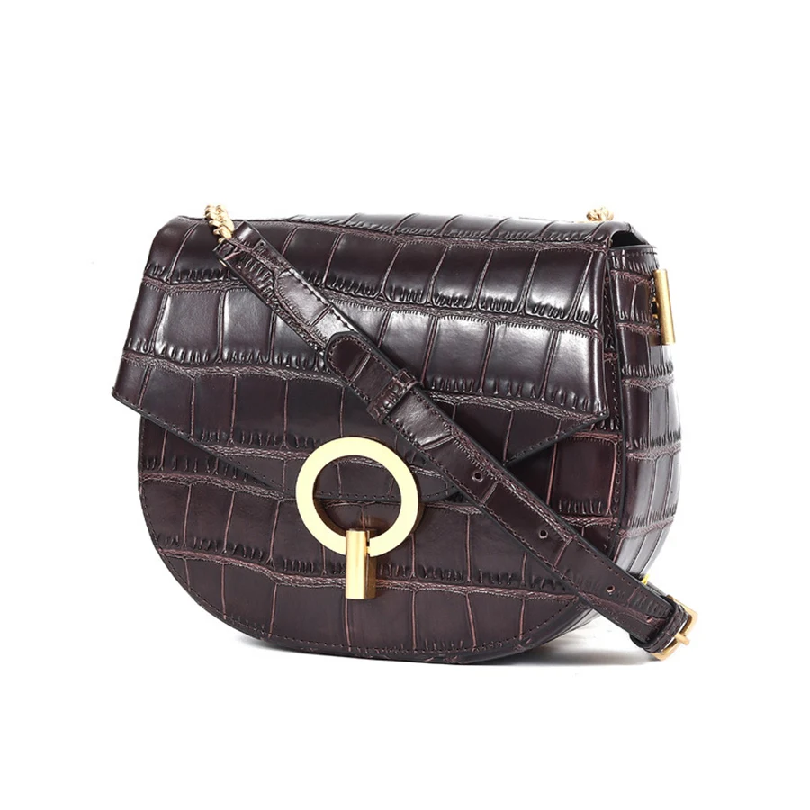 

Casual Crocodile Pattern Saddle Bag Women Messenger Bags Alligator Genuine Leather Bags for Women Shoulder Crossbody Bags Chic