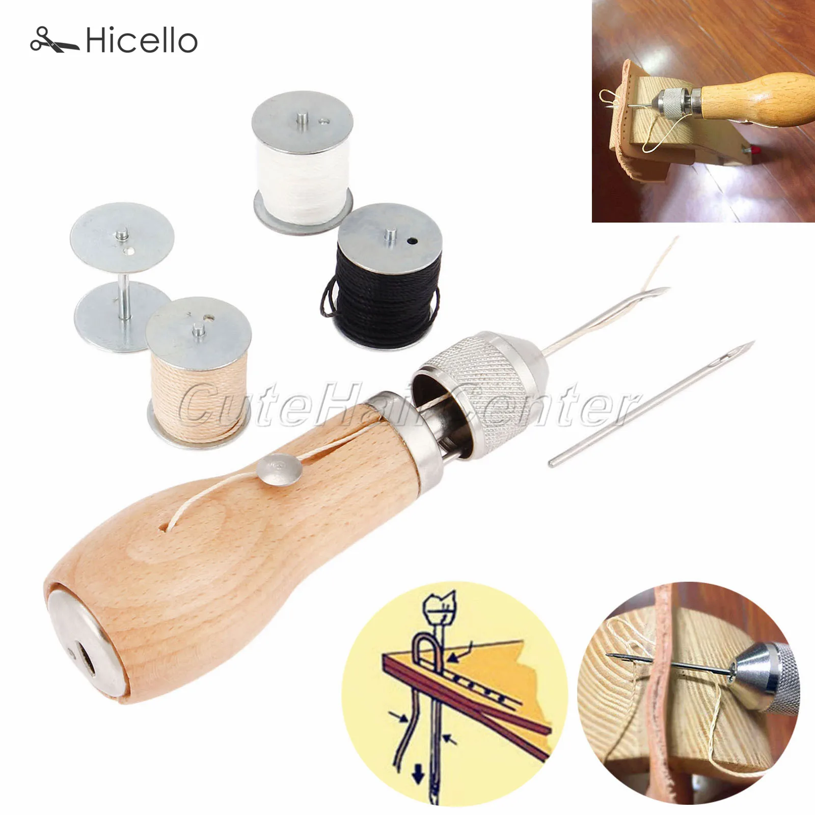 

Leather Stitching Tools Craft Sewing Awl Line Needles Thread Shaft Handmade DIY Sew awning shoes set Hicello