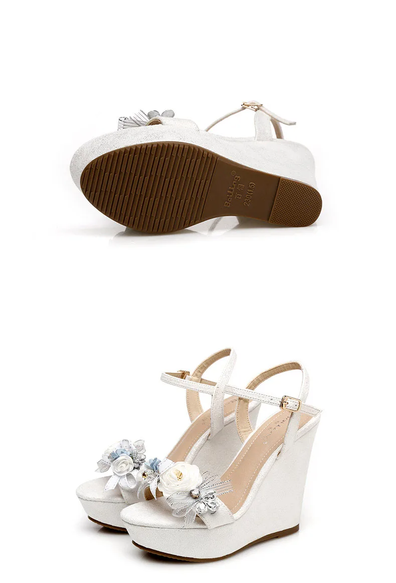 21_2019 Summer New Elegant Fashion High Heel Wedges Sandals Small Size Female Pink White Peep Toe Wedding Shoes