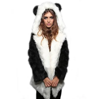 

Autumn And Winter New European And American Rabbit Fur Collar Faux Fur Ladies Coat Hooded Ears Cartoon Plush Coat A0156