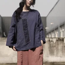 Весенняя новая свободная широкая Лоскутная расклешенная хлопковая льняная Футболка с рукавами «летучая мышь», Повседневная Новинка, Женский пуловер больших размеров, топы, рубашки