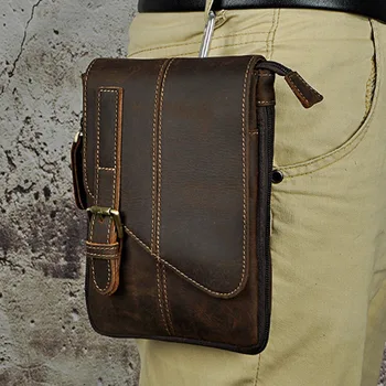 

New Men's Crazy Horse Cowhide Fanny Waist Bag Cell/Mobile Phone Coin Purse Pocket Belt Cross Body Messenger Shoulder Bags