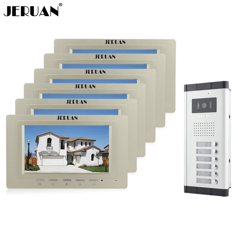 

JERUAN Wholesale New Home Apartment Intercom System 6 Monitors Wired 7" Color HD Video Door Phone intercom System FREE SHIPPING