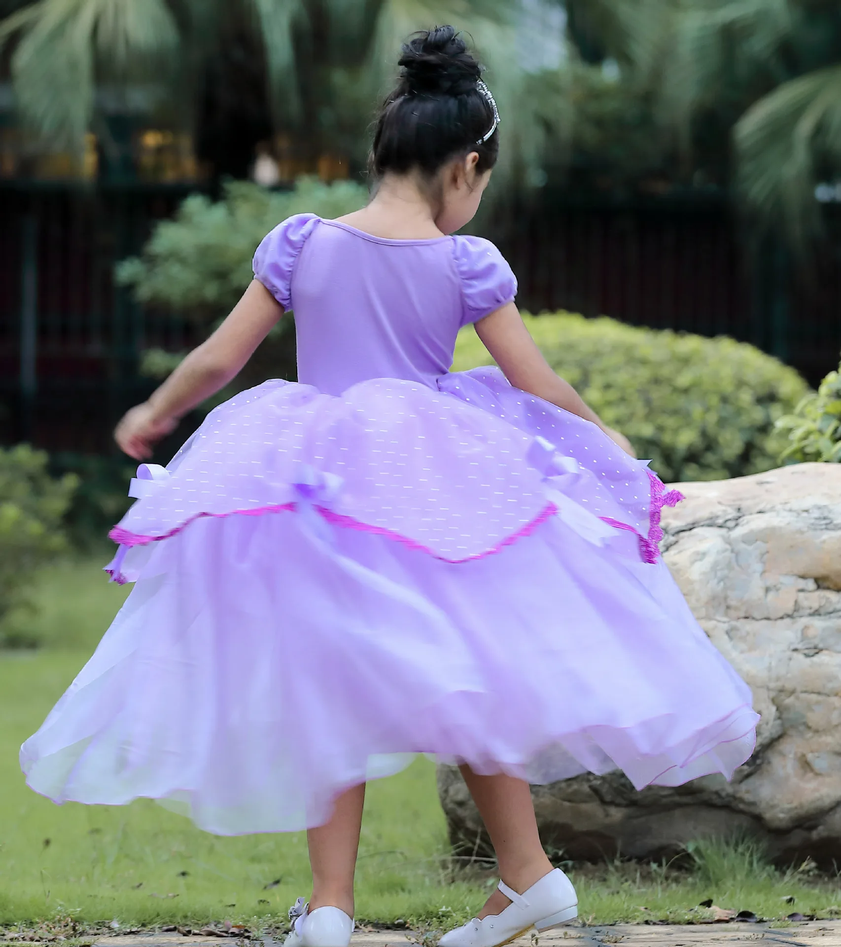 Костюмы для косплея «София» для девочек; кружевное фиолетовое платье с блестками и бантом; детская праздничная одежда до щиколотки; платья