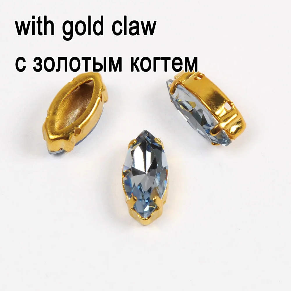 crystal with gold Светильник с сапфировым кристаллом Navette, пришитые стразы, Серебряное золото, задняя часть, необычный камень с металлическим когтем, с отверстиями для одежды - Цвет: crystal with gold