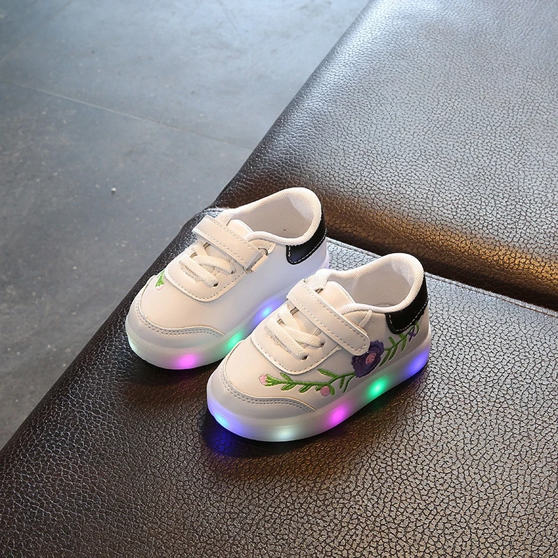 KEYITODO/осень ; Новинка; детская светящаяся обувь с цветочным принтом; повседневная спортивная детская обувь; разноцветная обувь со светодиодной подсветкой для студентов и девочек; C486