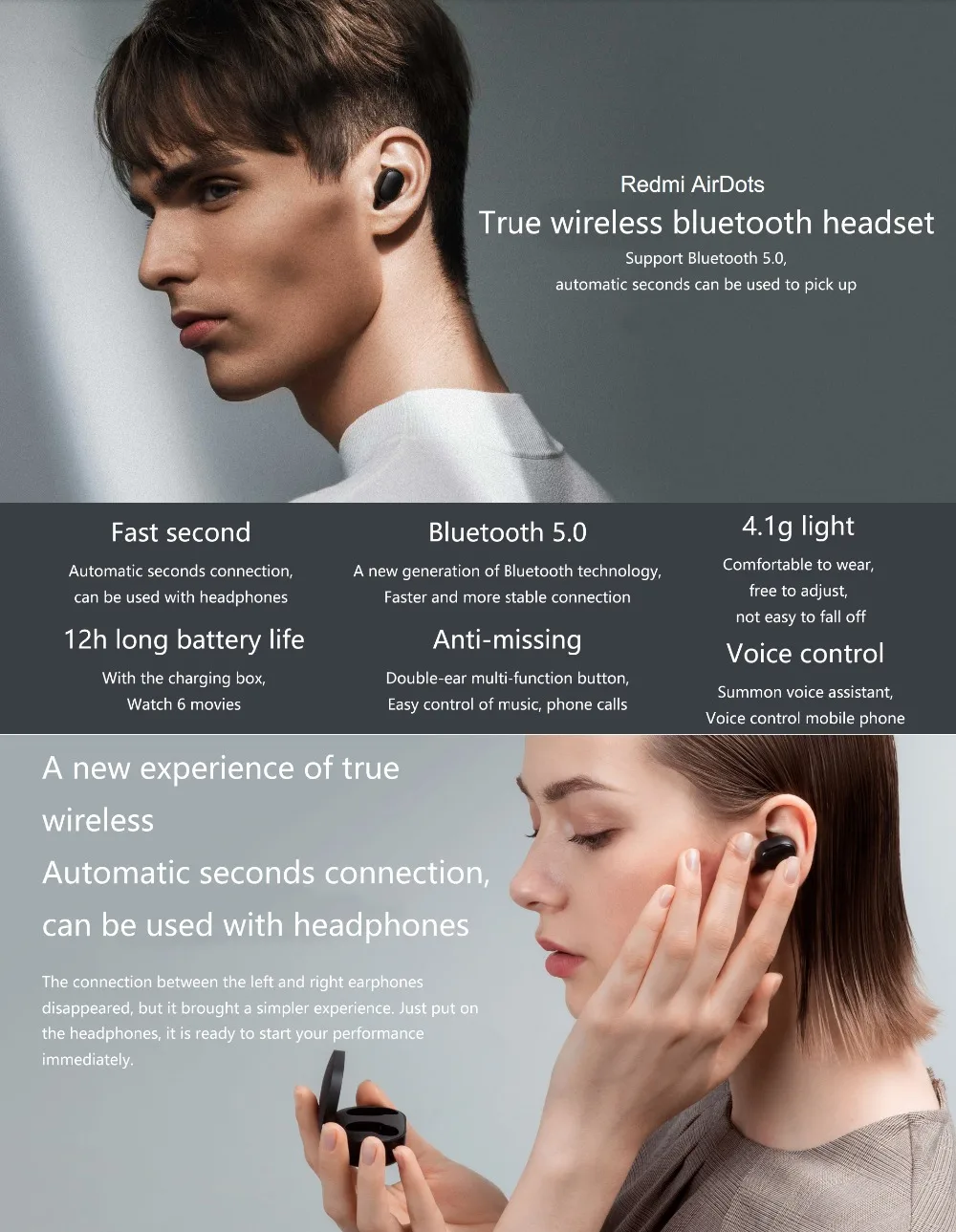 Xiaomi Redmi Airdots TWS Bluetooth наушники стерео басы BT 5,0 Eeadphones с микрофоном Handsfree Наушники управление AI