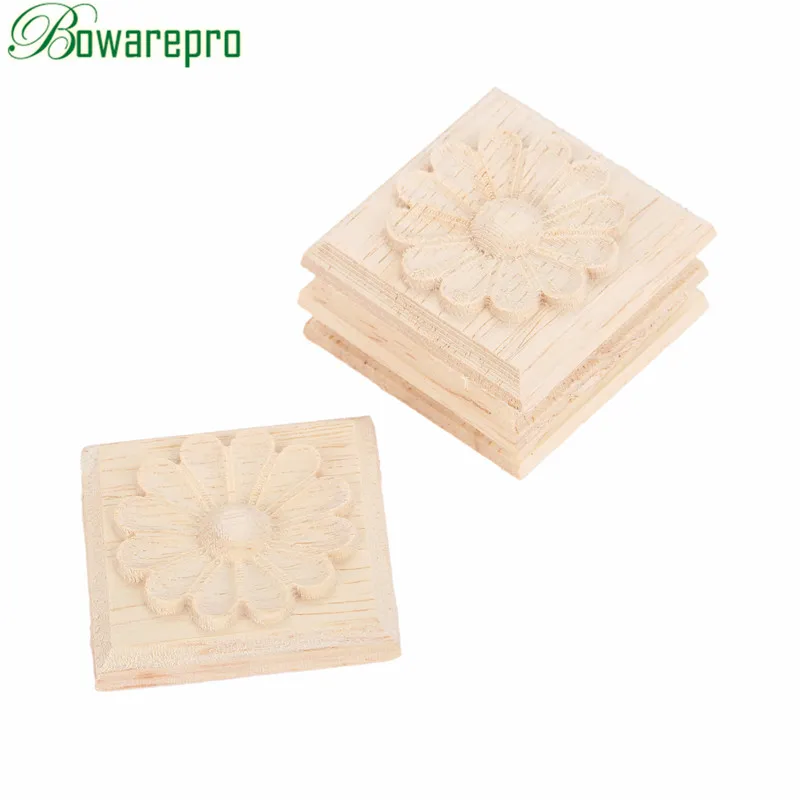 

bowarepro 4PCS 4CM Carving Natural Wood Appliques For Furniture Cabinet Unpainted Wooden Mouldings Decal Decorative Figurines