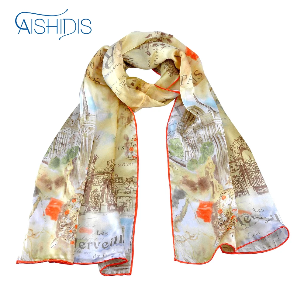 Натуральный шелк роскошный бренд шарф всемирно известный искусство длинные шали и палантины Париж