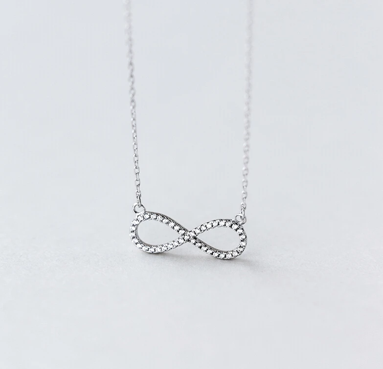 

925 Sterling Silver Infinity Love CZ Zirconia Charm Chain Pendant Necklace A2750