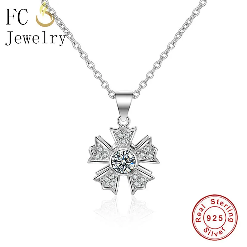 

FC Jewelry 925 Sterling Silver Windmill Flower Iced Out Zircon Crystal Pendant Necklace Women Girl Link Chain Choker Colar Gift