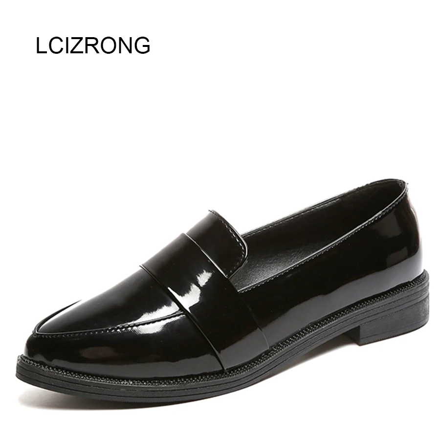 

LCIZRONG Spring Women Leather Flats Shoes Casual Solid Slip-on Square Heel Fashion Pointed Toe Sewing Non-slip Shoes Female
