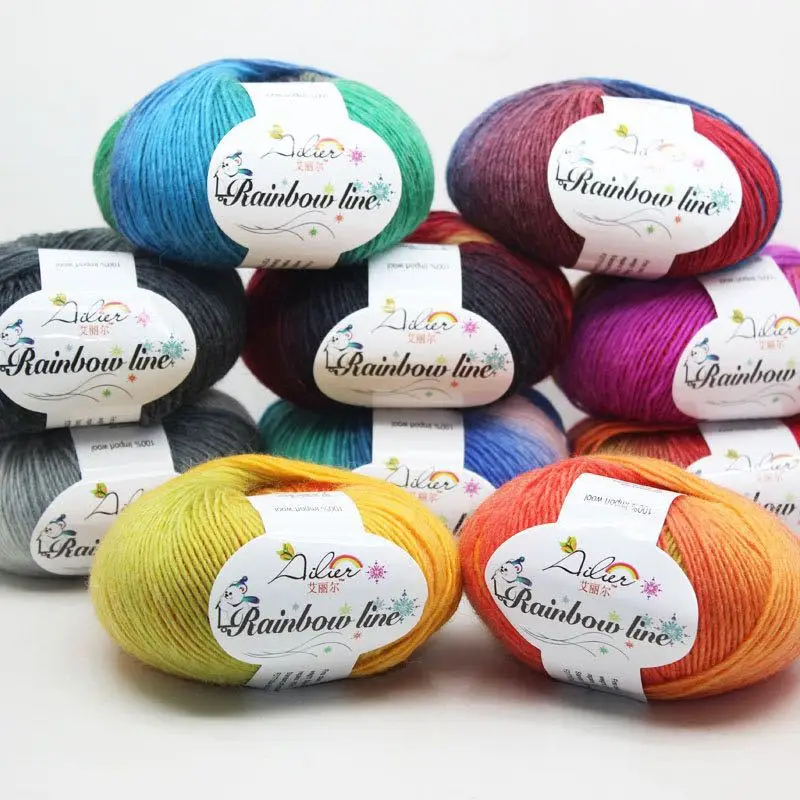 

2PCS Set Pure Wool Rainbow Weaving Thread For Knitting Sewing Tools