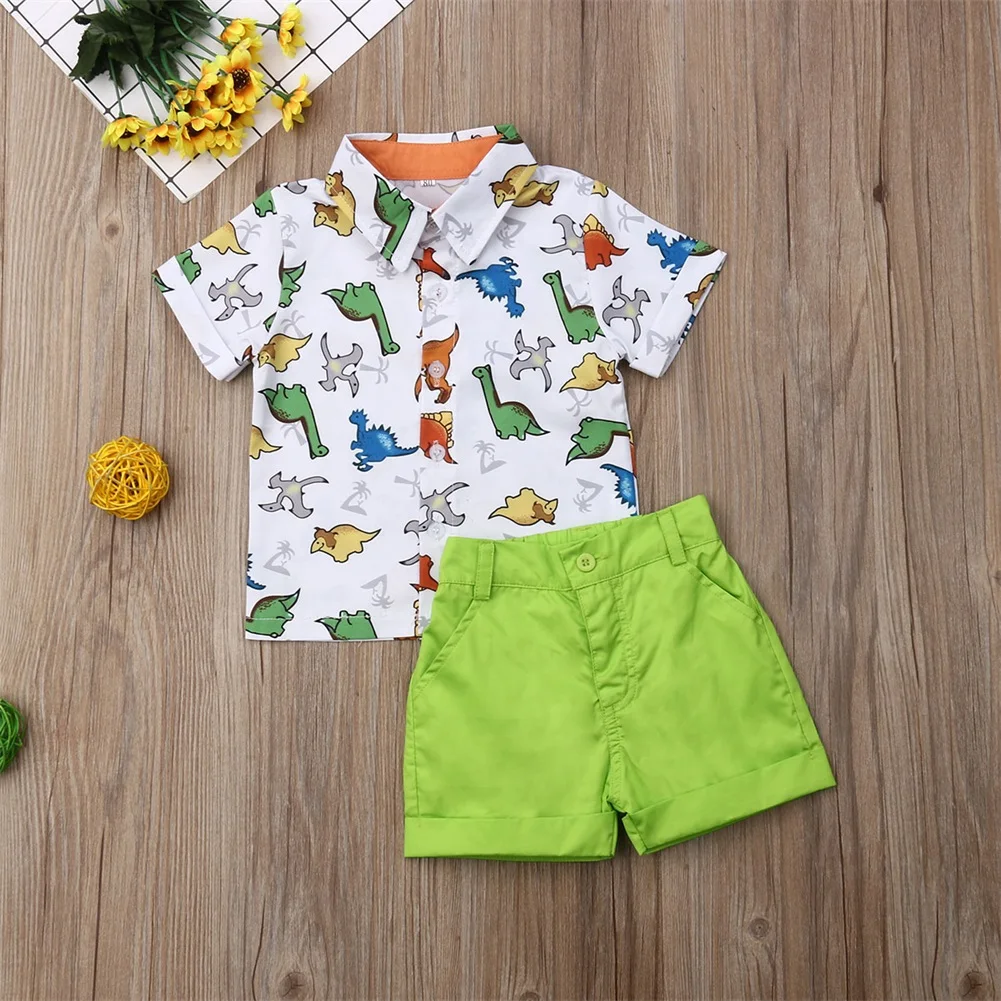 Летние топы с динозавром для маленьких мальчиков, футболка+ шорты, комплекты одежды