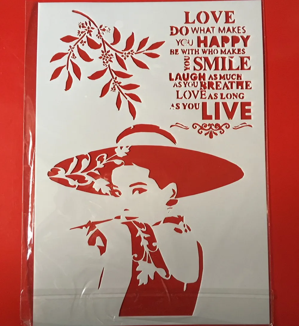 

Hot A4 Hat Fashion Lady Words DIY Layering Stencils Wall Painting Scrapbook Coloring Embossing Album DecorativeCard Template