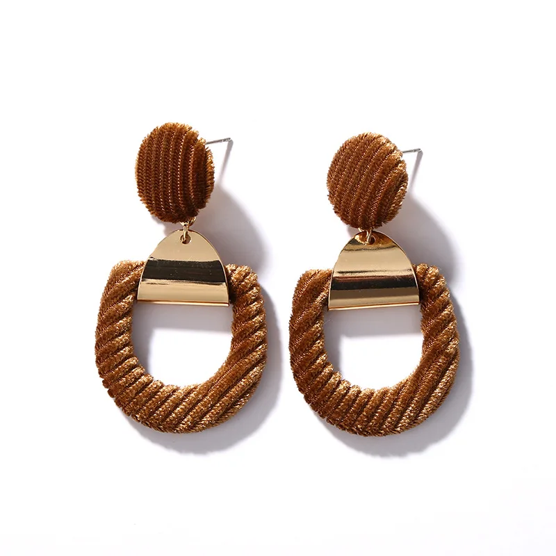 Round Flannel Stripe Stud Velvet Hoop Pendant Golden Drop Earrings for Women Dangle 6 Kinds | Украшения и аксессуары