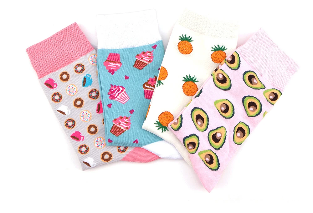 Разноцветные забавные женские носки из чесаного хлопка с авокадо, носки для омлета, ананаса, кекса, Пончика, Harajuku, зимний подарок, Harajuku,, kawaii