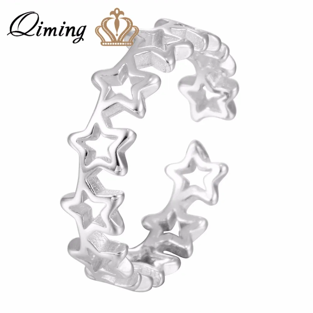 

QIMING Silver Hollow Out Star Rings for Girls Women New Design Lovely Christmas Gift Statement Jewelry Ring