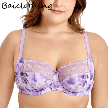 

Baiclothing Plus Size Women's Full Coverage Non Padded Underwire Floral Lace Balconette Unlined Bra 34 36 38 40 42 D DD E F G H