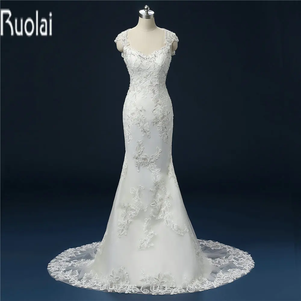2016 New Arrival Sexy Lace Applique Cap Sleeves Open Back Mermaid Formal Long Church Wedding Dresses Bridal Gown | Свадьбы и