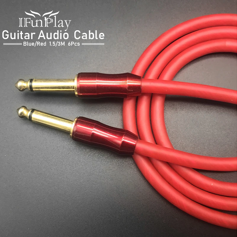 

6pcs New 6.5MM Gold Connector Jack Audio Cable for Amplifier Guitarra 6.35mm Mono Plug Guitar Amplifier Cable 1M/3M