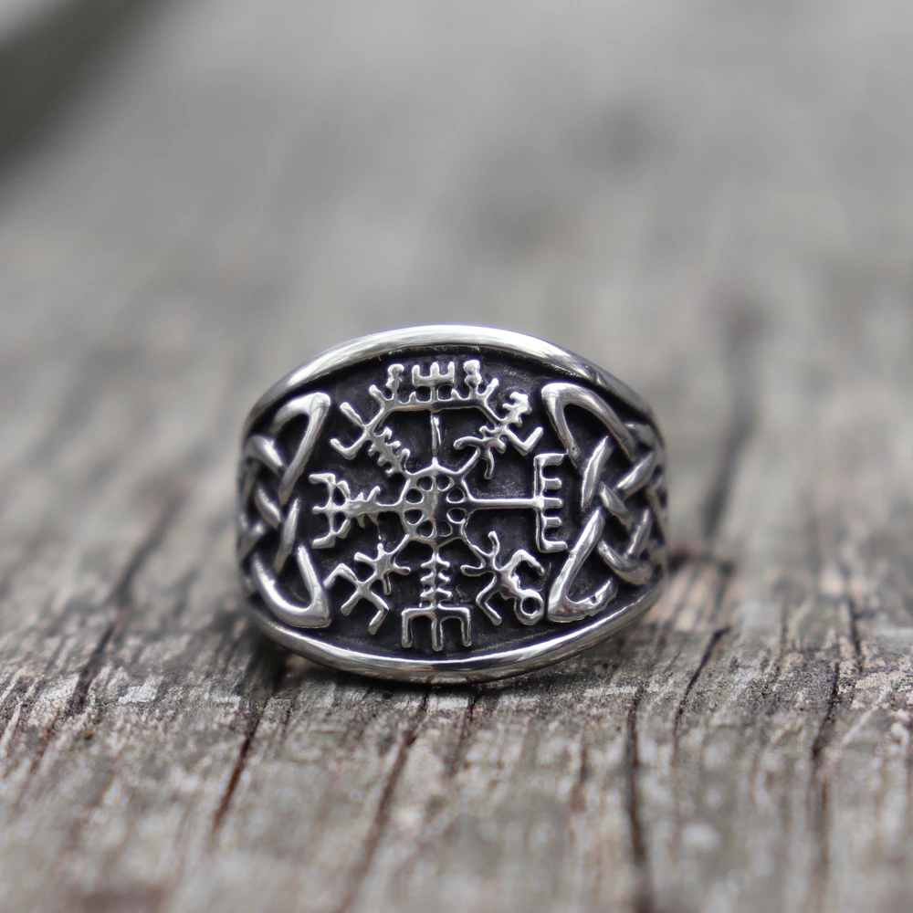 فايكنغ البوصلة Vegvisir Aegishjalmur رونيك بيان حلقة رجل خمر الفضة اللون 316L الفولاذ المقاوم للصدأ السائق مجوهرات فايكنغ البوصلة Vegvisir Aegishjalmur رونيك بيان حلقة رجل خمر الفضة اللون 316L الفولاذ المقاوم للصدأ السائق مجوهرات