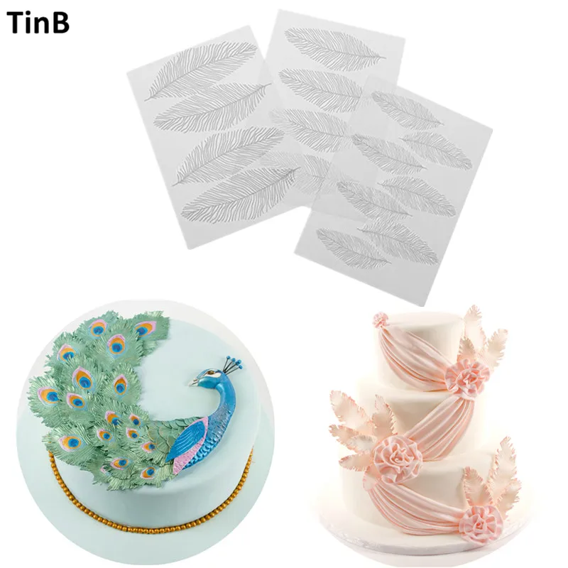 

NEW 3pcs Feather Texture Sheet Set Sugar Craft Decoration Texture Mat Cake Mold Cake Mould Bakeware Accessoreis for Wedding Cake