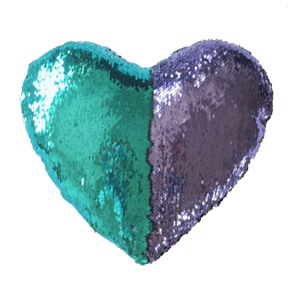 

Heart Shape Mermaid Sequin Throw Cushion Cover DIY Glitter Reversible Pillow Case Color Changing Pillows For Sofa Car Home Decor