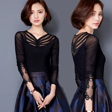 Горячая Распродажа, топы для латинских танцев для дам, черные, розовые, красные, с длинным рукавом, тканевые рубашки, винтажные, женские, Бальные, современные, Chacha wees B129