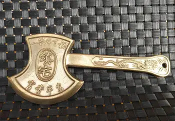 

China brass dragon Axe wealth Small statue