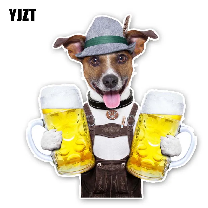 

YJZT 14.6CM*15.8CM Cartoon Beer And Puppies Decal Car Sticker PVC 12-30076