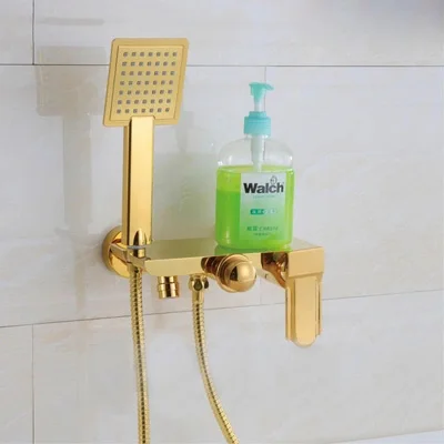 Wall Mounted Chrome Brass Gold Plate Bathroom Shower Faucet Set Bath Mixer Tap With W/ ABS Hand Head | Обустройство дома